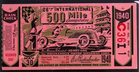 1940 Indianapolis 500 Ticket Stub Vintage Prints, Vintage Designs, Retro Vintage, Vintage Auto ...