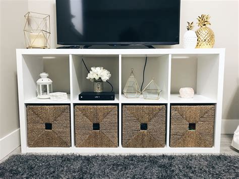 #KALLAX #shelving from #IKEA used as a TV stand, featuring #KNIPSA # ...
