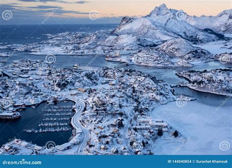 Aerial View of Svolvaer City the Small Harbour of Norwegian in Winter ...