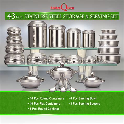 Buy Kitchen Queen 43 Pcs Stainless Steel Storage & Serving Set Online ...