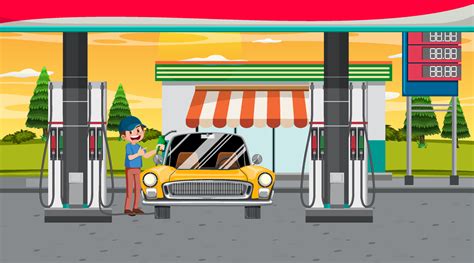 Gas station cartoon scene 6981202 Vector Art at Vecteezy