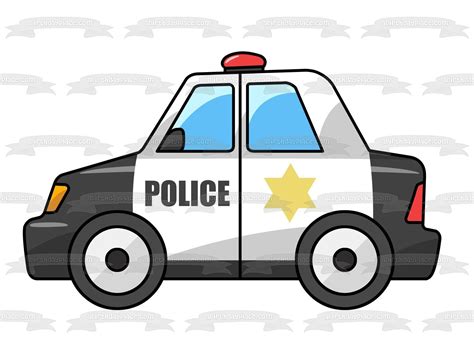 Cartoon Police Car Star Red Light Edible Cake Topper Image ABPID01663 ...