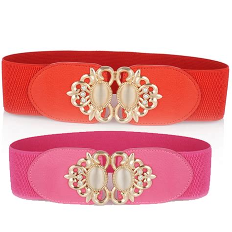 Hot Vintage Design Belt For sexy Women Diamond Buckle Wide Elastic Stretch Waist Belt Female PU ...