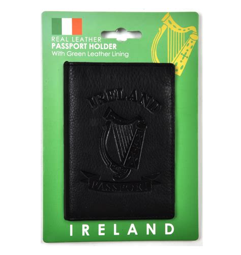 Ireland Black Embossed Leather Passport Wallet with Green Leather Lining | Pink Cat Shop