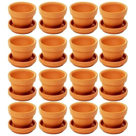 Juvale Mini Terra Cotta Pots with Saucer- 16-Pack Clay Flower Pots with Saucers, Tan, Outdoor ...