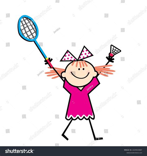 Girl Badminton Funny Vector Illustration On Stock Vector (Royalty Free) 2229410687 | Shutterstock