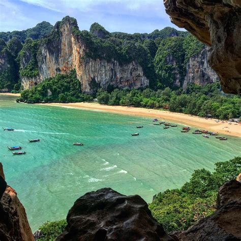 Railay beach in Krabi - just before repelling out of the cave to the beach below. : r/Thailand