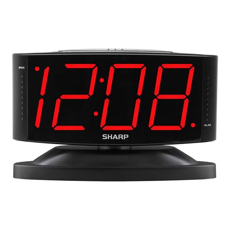 Sharp LED Digital Alarm Clock, Swivel Base, Black Case, Red Display ...