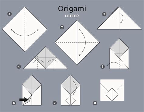 Tutorial Letter Envelope origami scheme. isolated origami elements on grey backdrop. Origami for ...