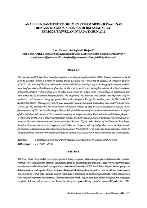 (PDF) Analisis Kuantitatif Dokumen Rekam Medis Rawat Inap Dengan Diagnosis Vertigo DI Rsi Amal ...