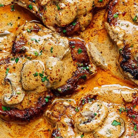 Garlic Pork Chops in Creamy Mushroom Sauce