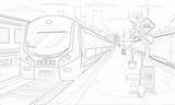 Train Station With Electric Locomotive coloring Page sketch template