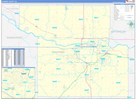 Shawnee County, KS Zip Code Wall Map Basic Style by MarketMAPS - MapSales