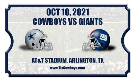 Dallas Cowboys vs New York Giants Football Tickets | 10/10/21