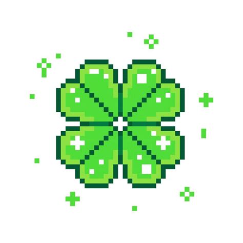 Four leaf clover pixel art, Pixel Four leaf clover with sparkle ...