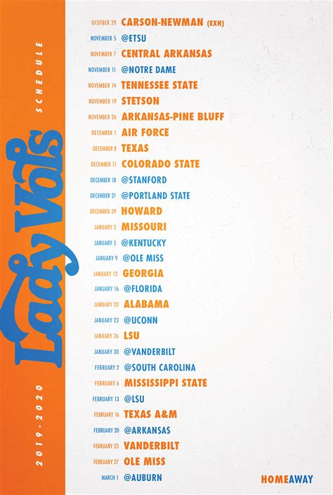 Printable Lady Vols Basketball Schedule