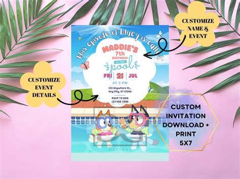 Digital Bluey Pool Party Invitation Bluey Party Invite Magical - Etsy