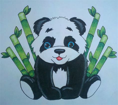 Panda bear with bamboo drawing | Cute animals, Panda drawing, Animal ...