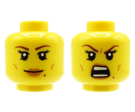LEGO minifigure head - female, smile / angry - Extra Extra Bricks