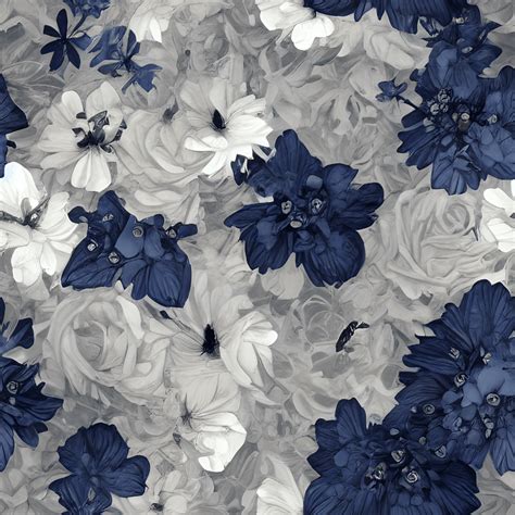 Navy Blue Flowers on Pale White Background · Creative Fabrica