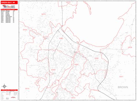 Green Bay Wisconsin Zip Code Wall Map (Red Line Style) by MarketMAPS