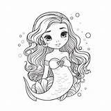 رسم صفحات تلوين حوريات البحر بشعر جميل وعيون كبيرة تخطيطي المتجه  sketch template