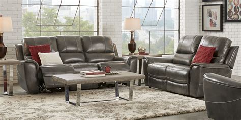 Lanzo Gray Leather 3 Pc Living Room with Reclining Sofa - Rooms To Go