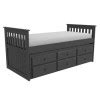 Single Dark Grey Wooden Guest Bed with Storage and Trundle - Oxford - Furniture123