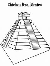 Itza Chichen Coloring Pages Pyramid Drawing Kids Mayan Pyramids  sketch template