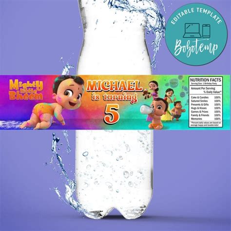 Mighty little bheem Birthday Water Bottle Label Template ...