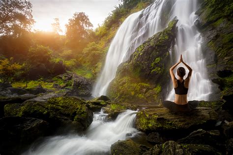 Picture Yoga Girls Nature Waterfalls