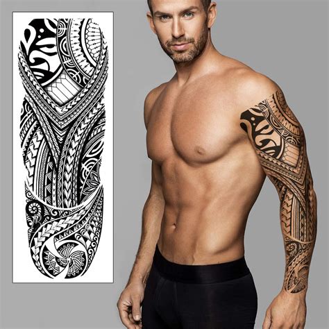 Buy Polynesian Temporary Tattoo Sleeve Transfer - Full Arm Tribal Waterproof Fake Tattoo Sticker ...