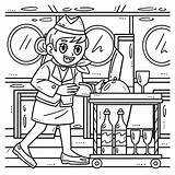 Labor Day Stewardess With Food Cart Coloring Page Stock Vector  sketch template