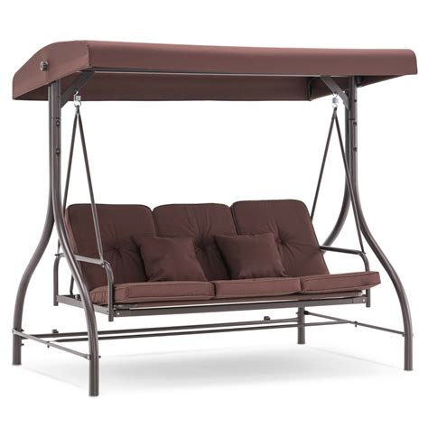 Mcombo 3-Seat Outdoor Patio Swing Chair, Adjustable Backrest and Canopy, Porch Swing Glider ...