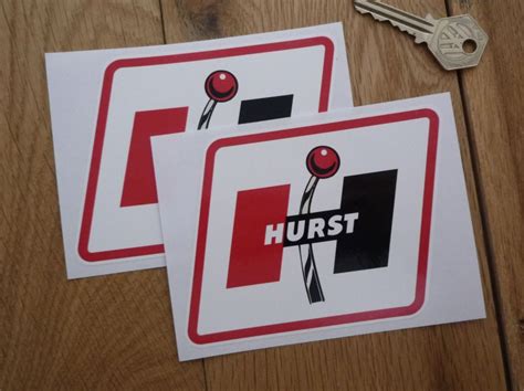 Hurst Logo Parallelogram with Red Coachline Stickers. 5" Pair.