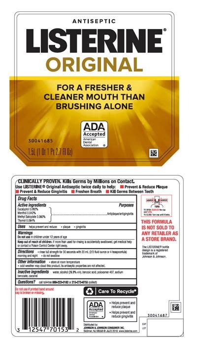 FDA Label for Listerine Original Antiseptic Mouthwash Oral - Indications, Usage & Precautions