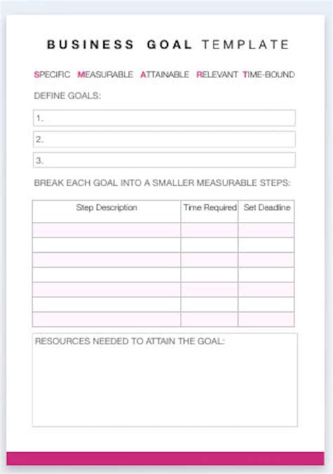 Business Goal Template, Business Goal Setting Worksheet, Business Goals & Objectives Template ...