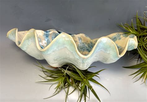 Large Clam Shell Bowl, Turquoise Blue Green, Ocean Sea Life Coastal Living Beach Decor, Handmade ...