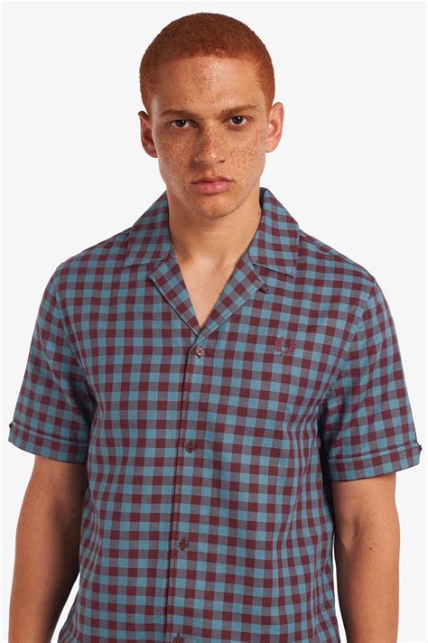 Gingham Revere Collar Shirt - Ash Blue | Men's Shirts | Designer Casual Shirts & Oxford Shirts ...