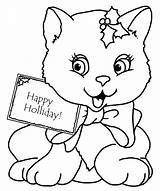 Christmas coloring Page With Cat And Greeting  sketch template