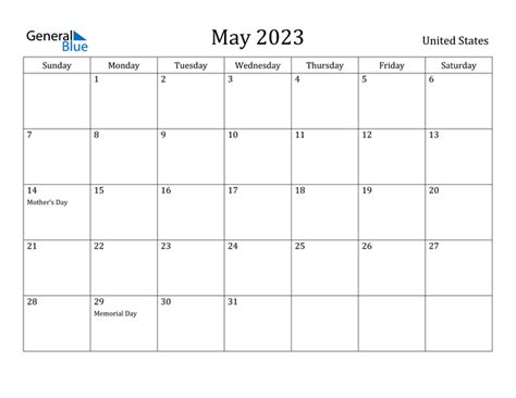 May 2023 Calendar with United States Holidays