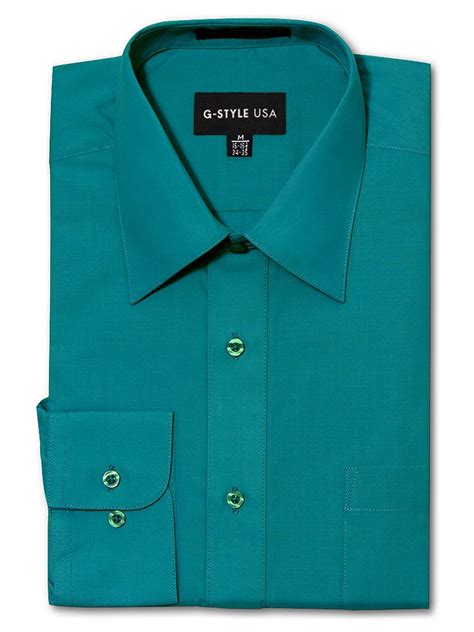 G-Style USA - G-Style USA Men's Regular Fit Long Sleeve Solid Color Dress Shirts - Teal - Large ...