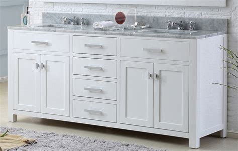 72" Pure White Double Sink Bathroom Vanity with White Carrara Marble Top