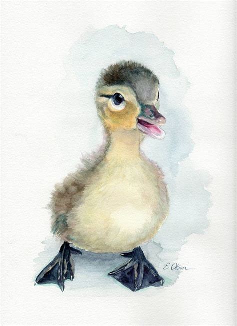 This cute, fuzzy woodland duckling Original Watercolor art is the perfect decorative addition ...