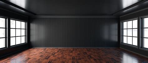 Empty Room With Black Wall Background Wooden Floor Living Room 3d Rendering Stock Photo ...
