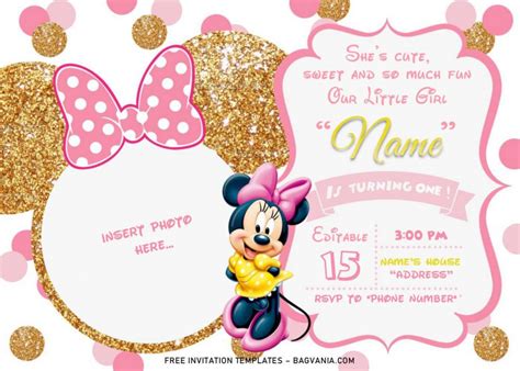 Pink And Gold Minnie Mouse Birthday Invitation Templates – Editable .Docx | FREE Printable ...