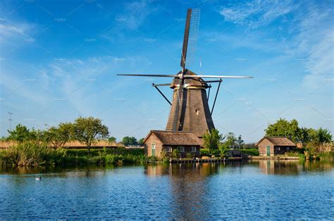 Windmills at Kinderdijk in Holland. Netherlands | Graphics ~ Creative ...