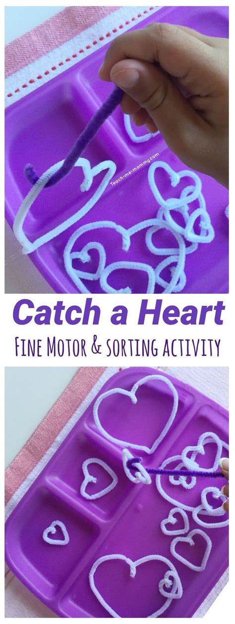 Catch a heart fine motor and sorting activity! A great fine motor tray for toddlers this ...