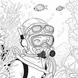 Snorkeling coloring page – Coloring Corner sketch template