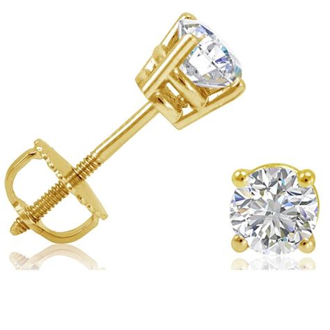 1/2ct tw Round REAL Natural Diamond Stud Earrings in 14K Yellow Gold Screw Backs | eBay